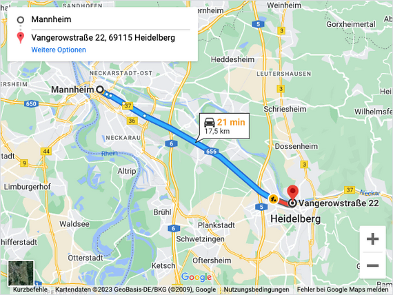 Anfahrtsweg für eine Tinnitus bei Mannheim